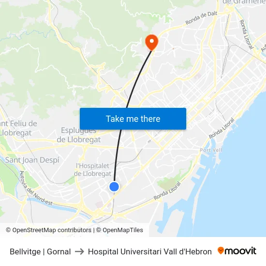 Bellvitge | Gornal to Hospital Universitari Vall d'Hebron map