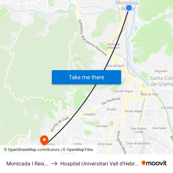 Montcada I Reixac to Hospital Universitari Vall d'Hebron map