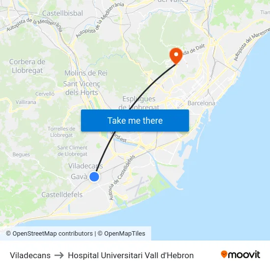 Viladecans to Hospital Universitari Vall d'Hebron map