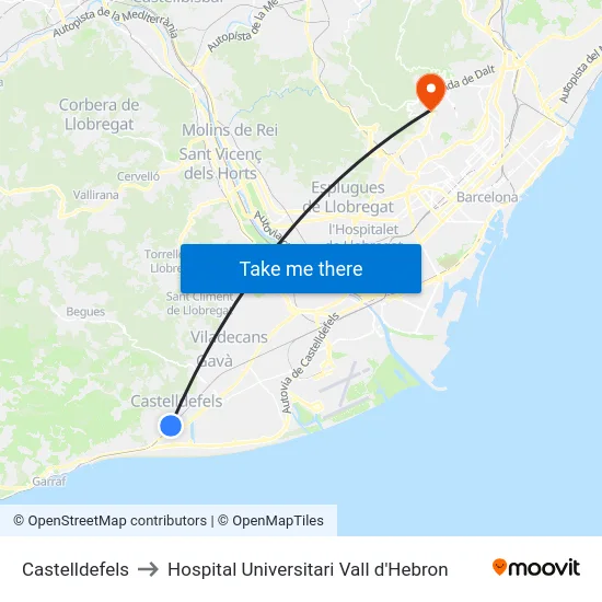 Castelldefels to Hospital Universitari Vall d'Hebron map