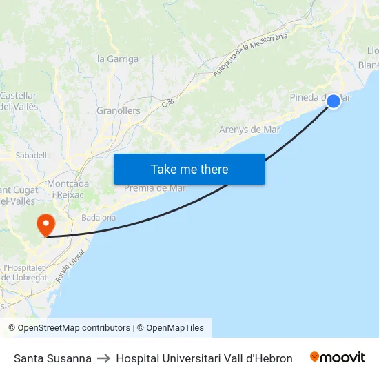 Santa Susanna to Hospital Universitari Vall d'Hebron map