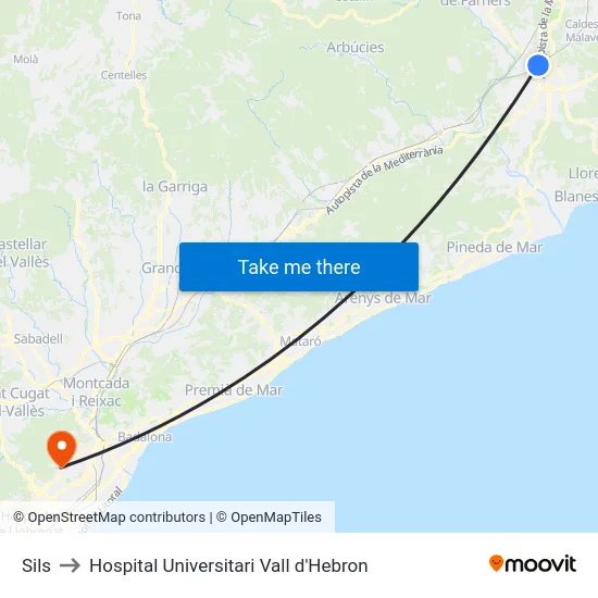 Sils to Hospital Universitari Vall d'Hebron map