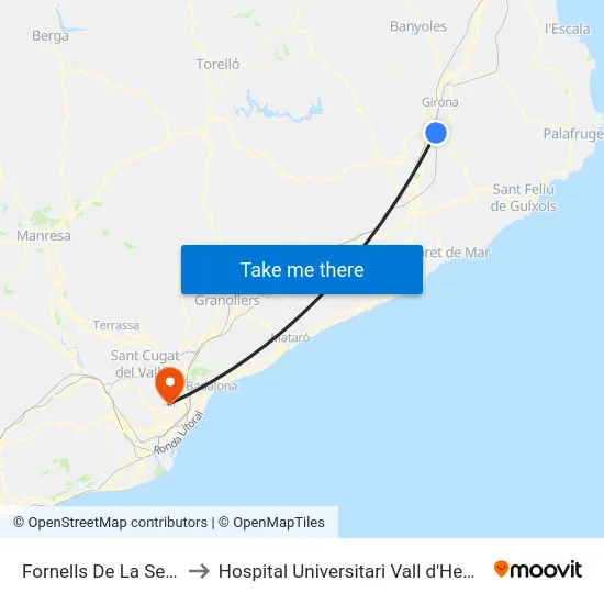 Fornells De La Selva to Hospital Universitari Vall d'Hebron map
