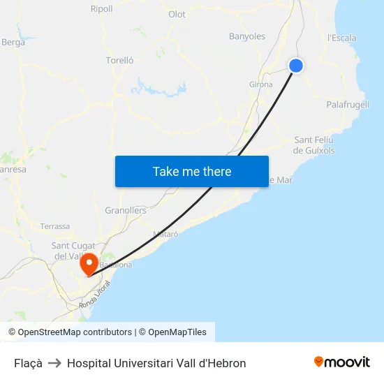 Flaçà to Hospital Universitari Vall d'Hebron map