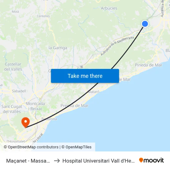 Maçanet - Massanes to Hospital Universitari Vall d'Hebron map