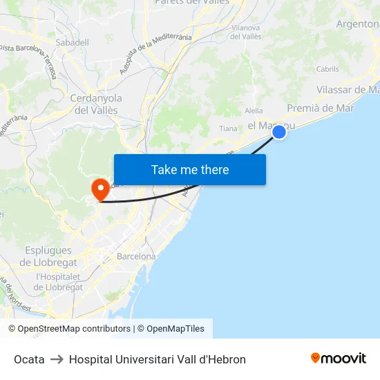 Ocata to Hospital Universitari Vall d'Hebron map