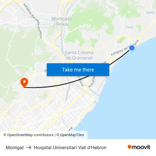 Montgat to Hospital Universitari Vall d'Hebron map
