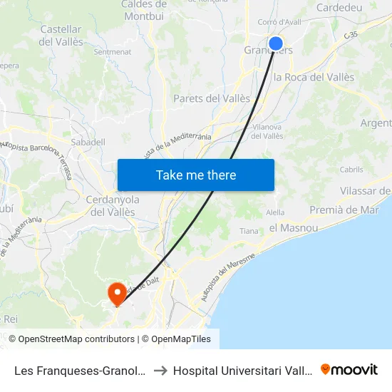 Les Franqueses-Granollers Nord to Hospital Universitari Vall d'Hebron map