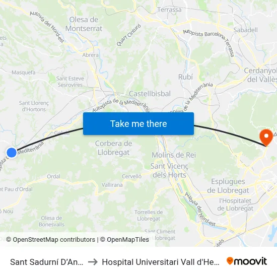 Sant Sadurní D’Anoia to Hospital Universitari Vall d'Hebron map