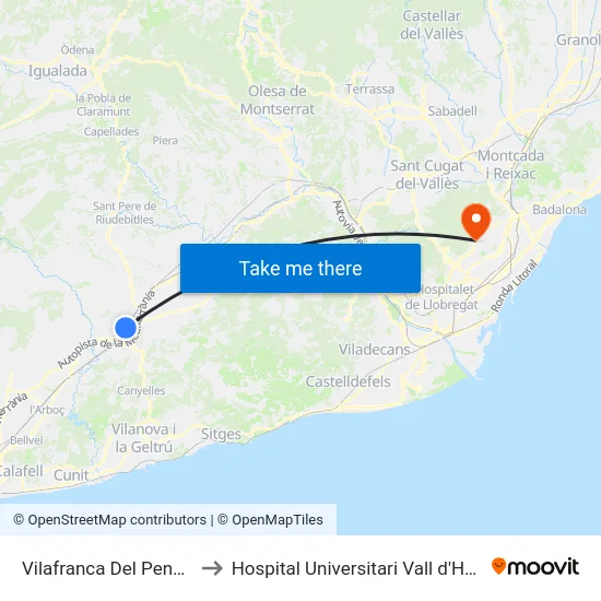 Vilafranca Del Penedès to Hospital Universitari Vall d'Hebron map