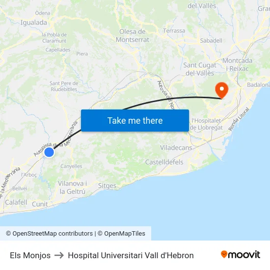 Els Monjos to Hospital Universitari Vall d'Hebron map