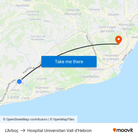 L’Arboç to Hospital Universitari Vall d'Hebron map