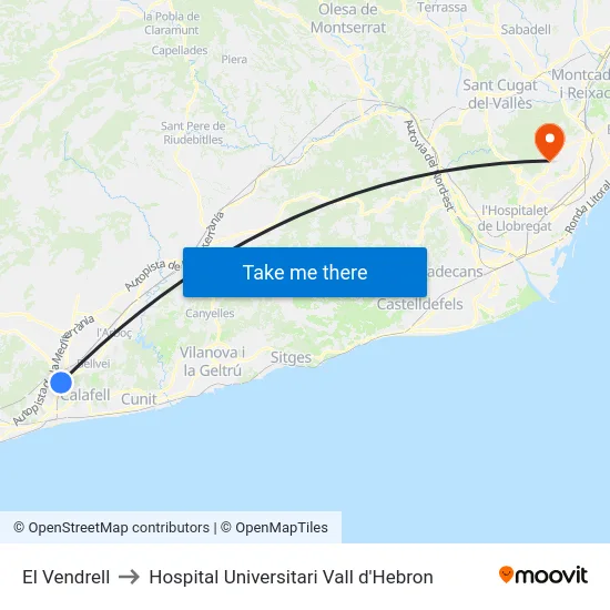 El Vendrell to Hospital Universitari Vall d'Hebron map