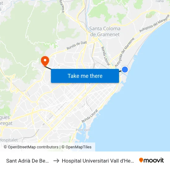 Sant Adrià De Besòs to Hospital Universitari Vall d'Hebron map