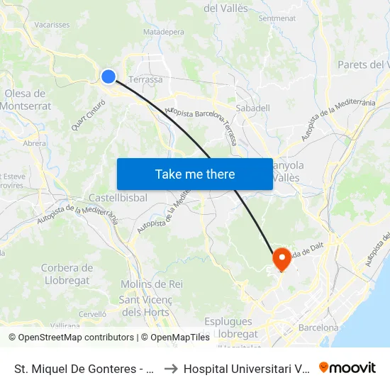 St. Miquel De Gonteres - Viladecavalls to Hospital Universitari Vall d'Hebron map