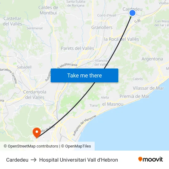 Cardedeu to Hospital Universitari Vall d'Hebron map