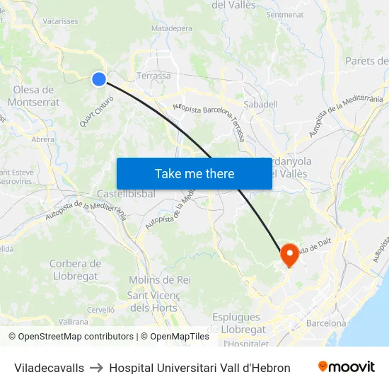 Viladecavalls to Hospital Universitari Vall d'Hebron map