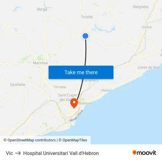 Vic to Hospital Universitari Vall d'Hebron map