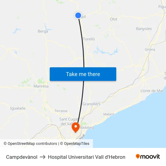 Campdevànol to Hospital Universitari Vall d'Hebron map