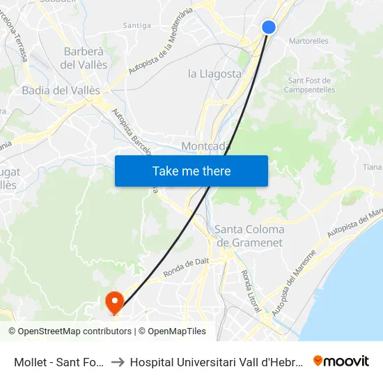 Mollet - Sant Fost to Hospital Universitari Vall d'Hebron map