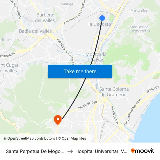 Santa Perpètua De Mogoda La Florida to Hospital Universitari Vall d'Hebron map