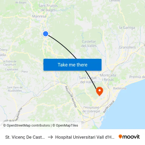 St. Vicenç De Castellet to Hospital Universitari Vall d'Hebron map