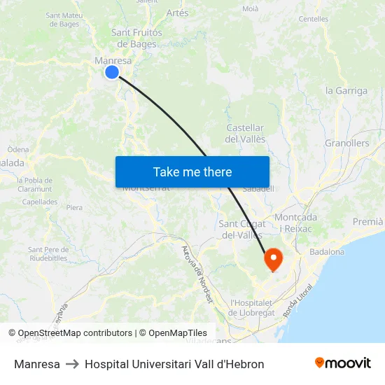 Manresa to Hospital Universitari Vall d'Hebron map