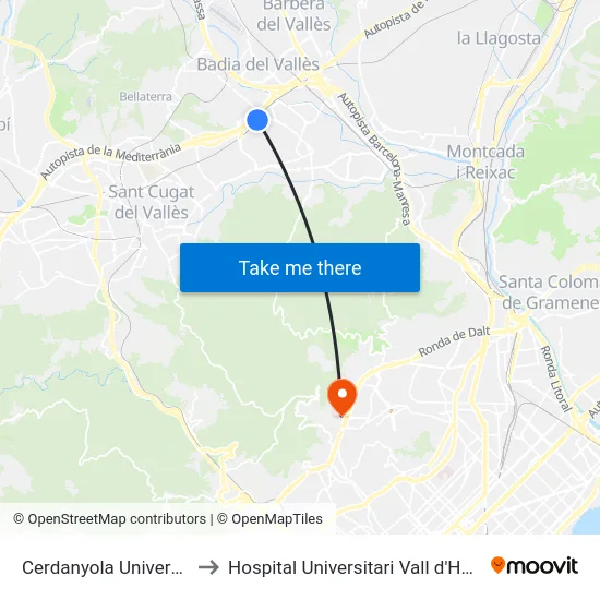 Cerdanyola Universitat to Hospital Universitari Vall d'Hebron map