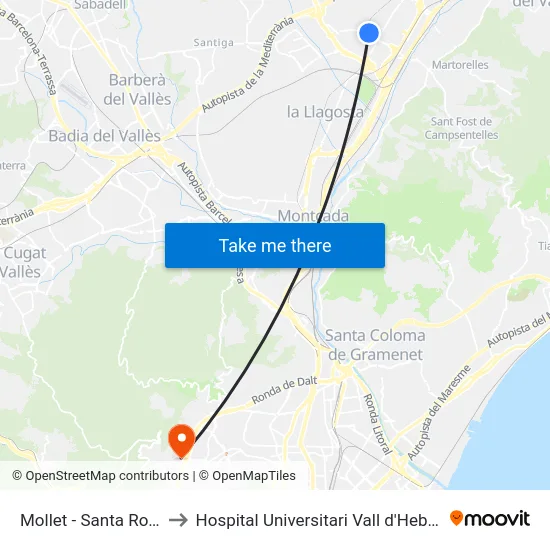 Mollet - Santa Rosa to Hospital Universitari Vall d'Hebron map