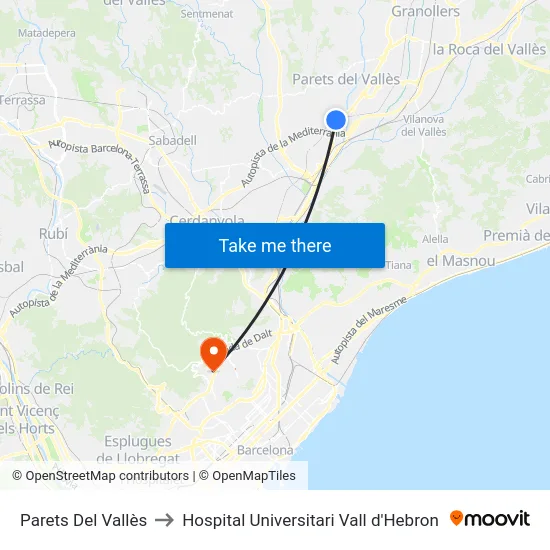 Parets Del Vallès to Hospital Universitari Vall d'Hebron map