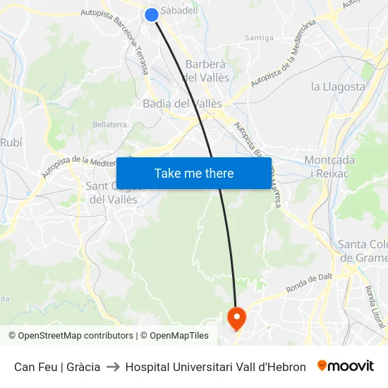 Can Feu | Gràcia to Hospital Universitari Vall d'Hebron map