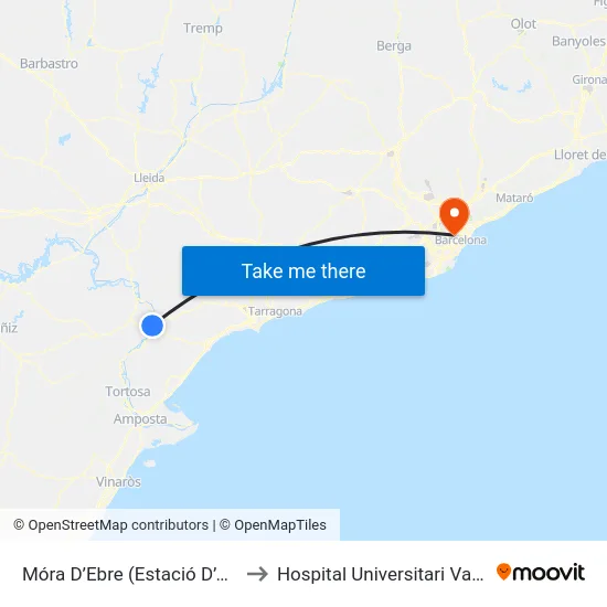 Móra D’Ebre (Estació D’Autobusos) to Hospital Universitari Vall d'Hebron map