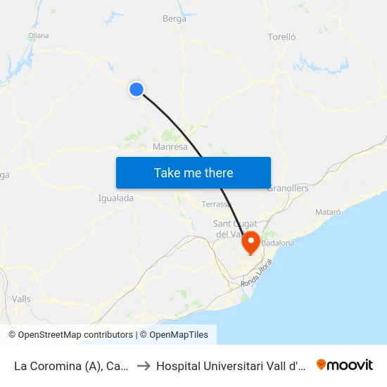 La Coromina (A), Cardona to Hospital Universitari Vall d'Hebron map