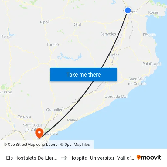 Els Hostalets De Llers, Llers to Hospital Universitari Vall d'Hebron map