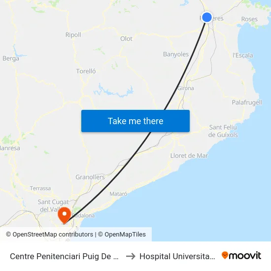 Centre Penitenciari Puig De Les Basses, Figueres to Hospital Universitari Vall d'Hebron map