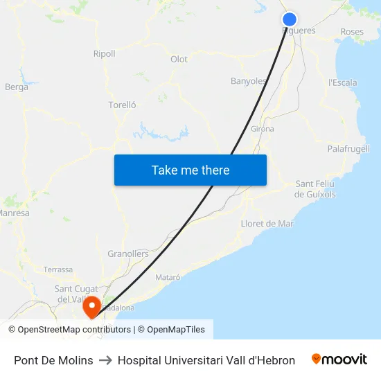 Pont De Molins to Hospital Universitari Vall d'Hebron map