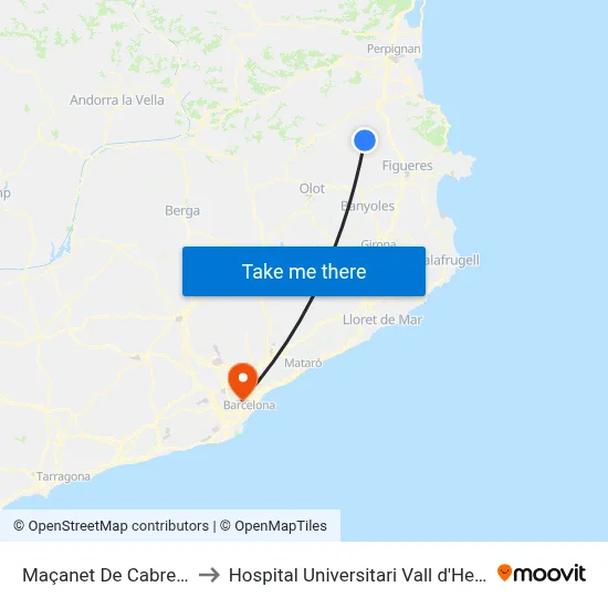 Maçanet De Cabrenys to Hospital Universitari Vall d'Hebron map