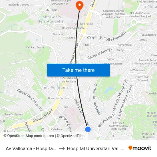 Av Vallcarca - Hospital Delfos to Hospital Universitari Vall d'Hebron map