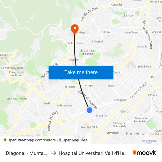 Diagonal - Muntaner to Hospital Universitari Vall d'Hebron map