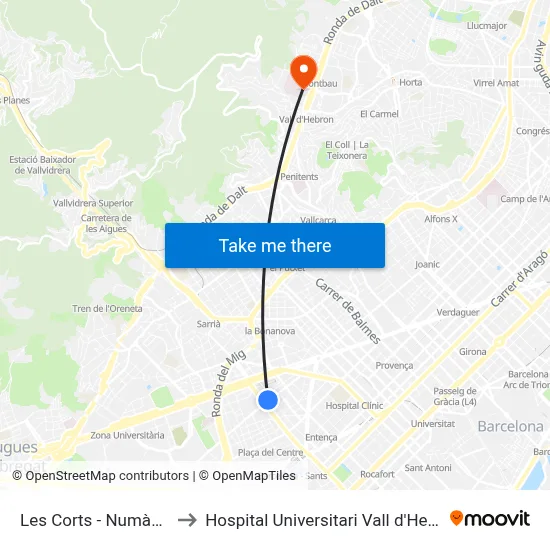 Les Corts - Numància to Hospital Universitari Vall d'Hebron map