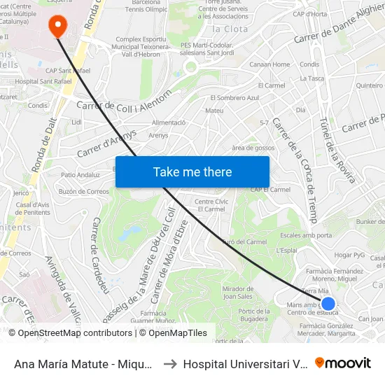 Ana María Matute - Miquel Sants Oliver to Hospital Universitari Vall d'Hebron map