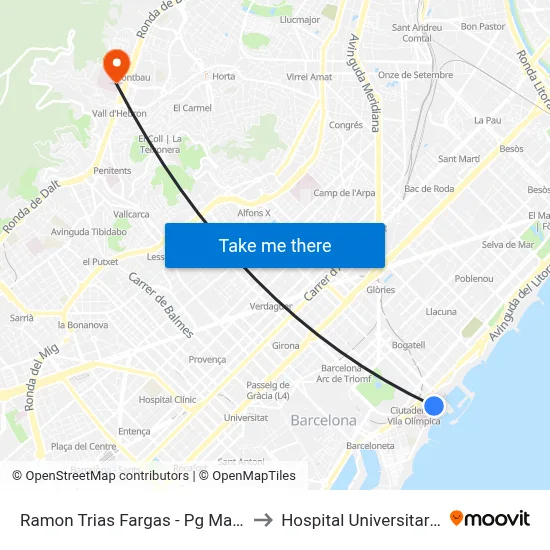 Ramon Trias Fargas - Pg Marítim - Final Trajecte to Hospital Universitari Vall d'Hebron map