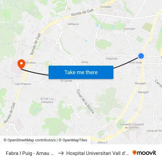 Fabra I Puig - Arnau D'Oms to Hospital Universitari Vall d'Hebron map