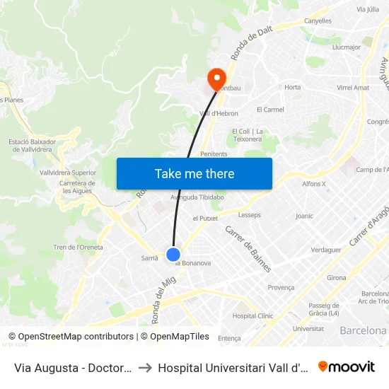 Via Augusta - Doctor Roux to Hospital Universitari Vall d'Hebron map