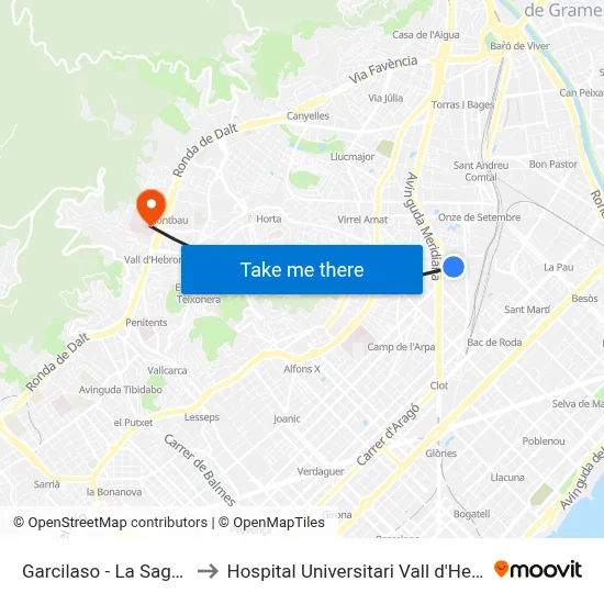 Garcilaso - La Sagrera to Hospital Universitari Vall d'Hebron map