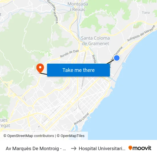 Av Marquès De Montroig - Pl Pres Tarradellas to Hospital Universitari Vall d'Hebron map