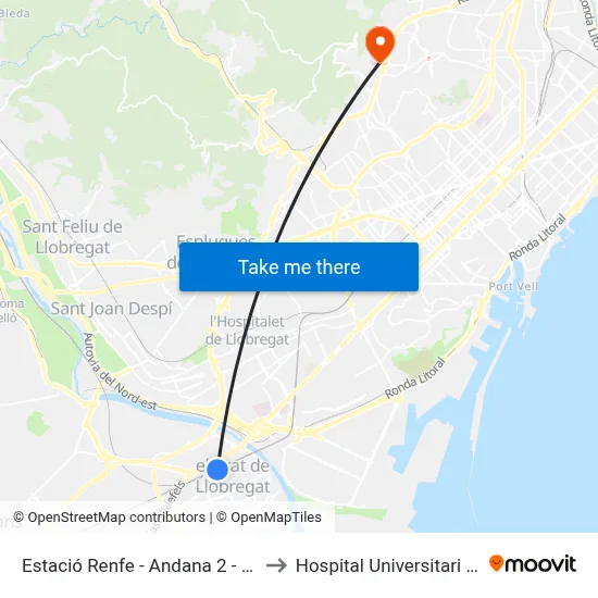Estació Renfe - Andana 2 - Final De Trajecte to Hospital Universitari Vall d'Hebron map