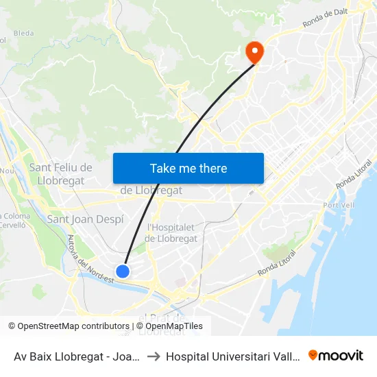 Av Baix Llobregat - Joan Fiveller to Hospital Universitari Vall d'Hebron map