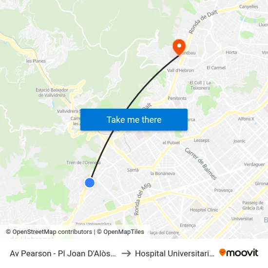 Av Pearson - Pl Joan D'Alòs - Final De Trajecte to Hospital Universitari Vall d'Hebron map