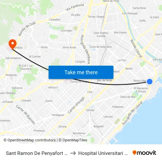 Sant Ramon De Penyafort - Ronda Litoral to Hospital Universitari Vall d'Hebron map